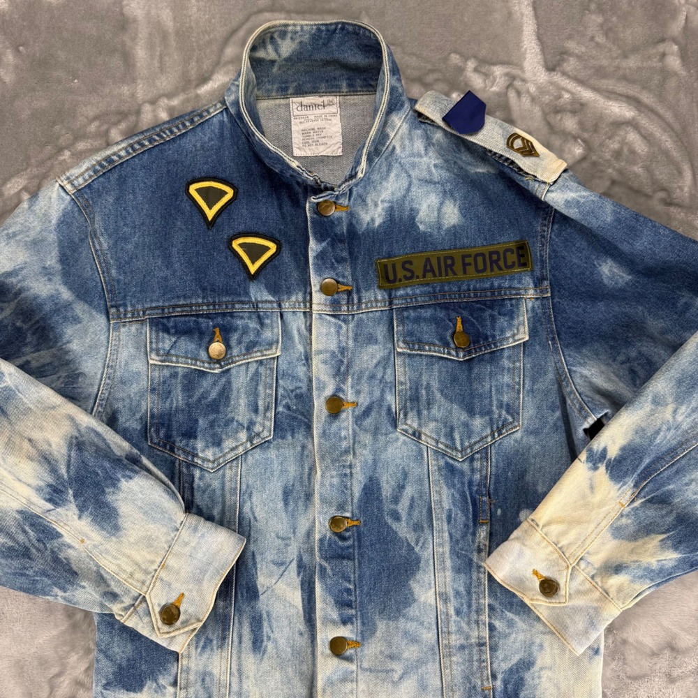 Vintage Daniel Reworked Acid Wash Denim Jacket US Air Force Lee Pocket Custom M